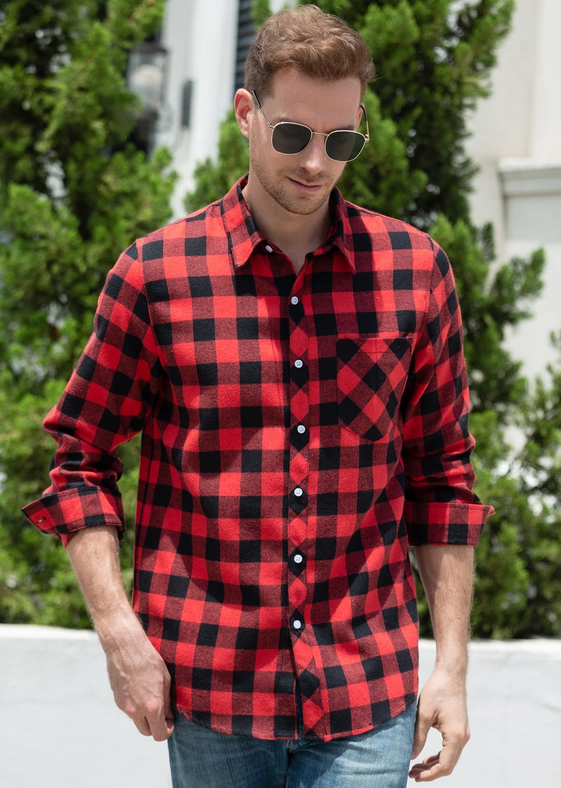 SANGTREE Mens Flannel Plaid Shirts Casual Long Sleeve Button Down Shirt Dad and Son Matching Shirts (Red, M) - Image 4